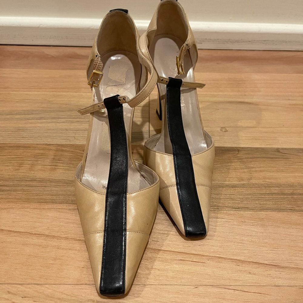 Tan and Navy Chanel Heels